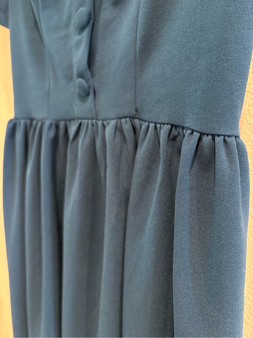 Women’s' Teal Bow Neck Short Sleeve Button Up Dress - Picture 3 of 6
